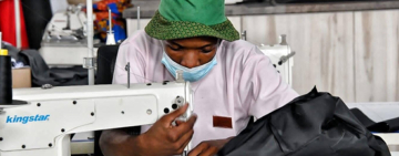 An electronic backpack made by a young black fashion designer in Mahikeng